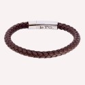 Bracelet homme acier et cuir tressé gravure sur Fermoir