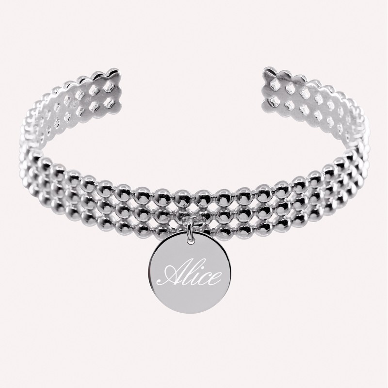 Bracelet jonc personnalisé perlé et pampille en argent 925