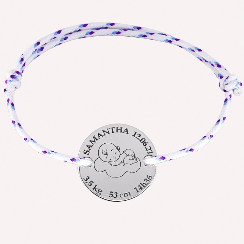 Bracelet médaillon naissance pour homme en Argent 925 à personnaliser