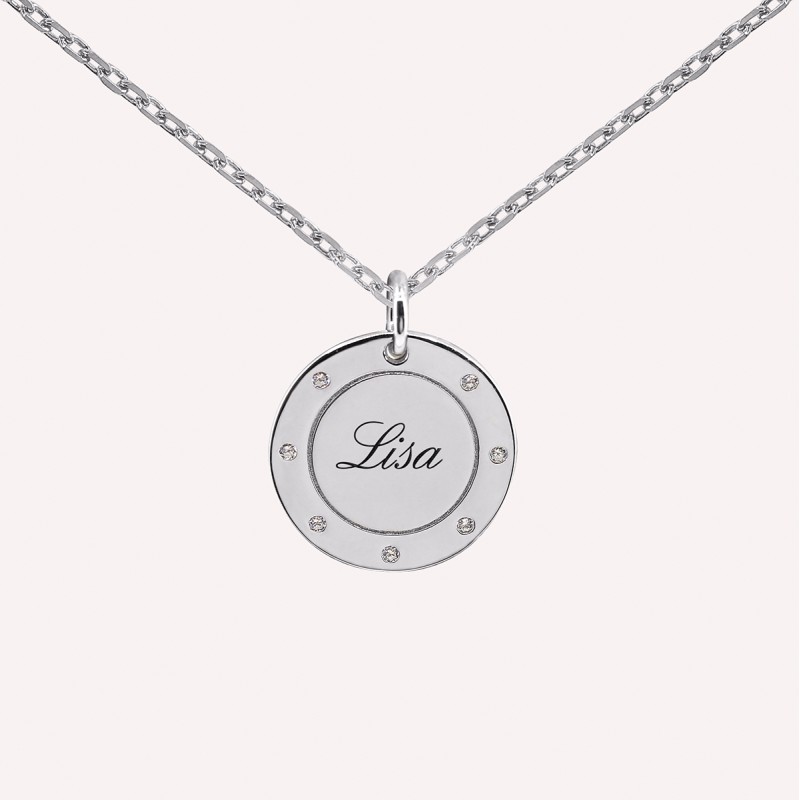 Collier personnalisé médaille zirconium en argent 925