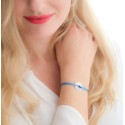 Bracelet cordon petit jeton forme coeur cordon  (Bleu Azur)