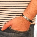 Bracelet gravé pour Homme en Acier et Cuir Tressé