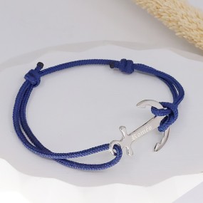 Bracelet personnalisé ancre sur cordelette marine