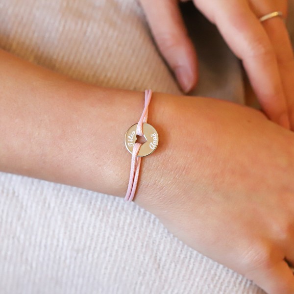 Bracelet cordon enfant Mini jeton coeur (argent 925°)
