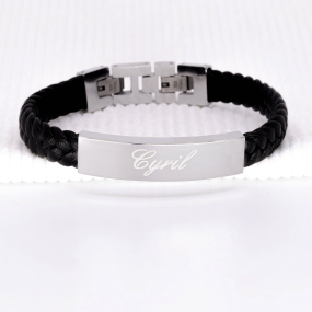 Bracelet gravé pour Homme en Acier et Cuir Tressé