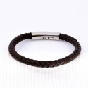 Bracelet homme acier et cuir tressé gravure sur Fermoir