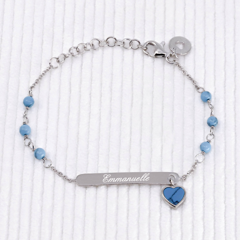 Bracelet argent élastique «adorable» - bleu turquoise - Bijoux Les Jolies  Filles