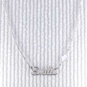 Collier prénom découpé nuage blanc en Argent 925