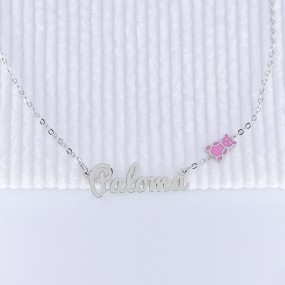 Collier prénom découpé nounours rose en Argent 925 ou Plaqué or