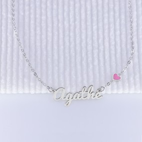 Collier prénom découpé coeur rose en Argent 925 ou Plaqué Or