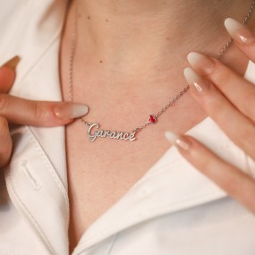 Collier prénom découpé coeur rouge en Argent 925 ou Plaqué Or