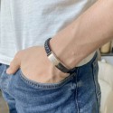 Bracelet gravé pour Homme en Acier et Cuir Tressé