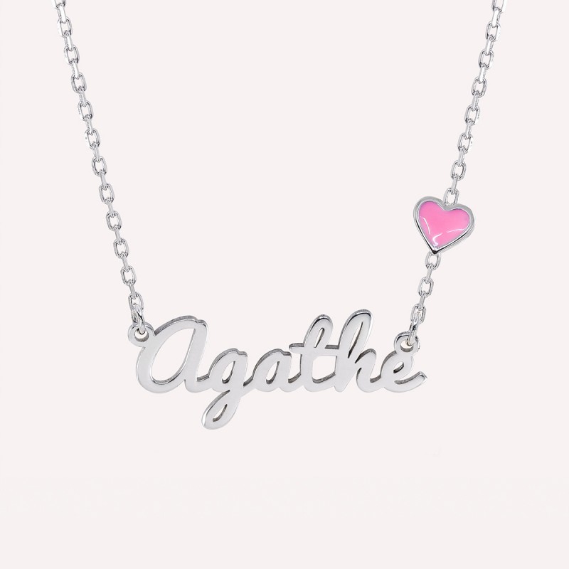 Collier prénom découpé coeur rose en Argent 925 ou Plaqué Or