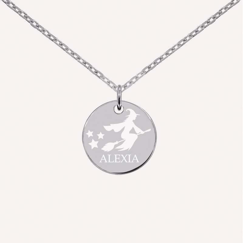 Collier médaille sorcière en Argent 925 à personnaliser