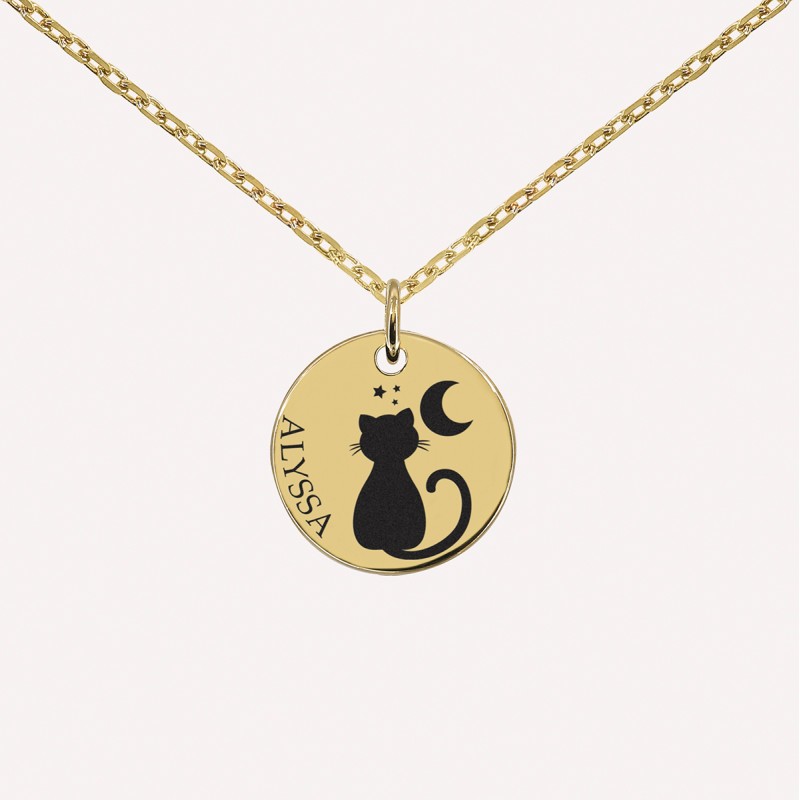 Collier médaille chat à personnaliser en argent 925 ou plaqué or