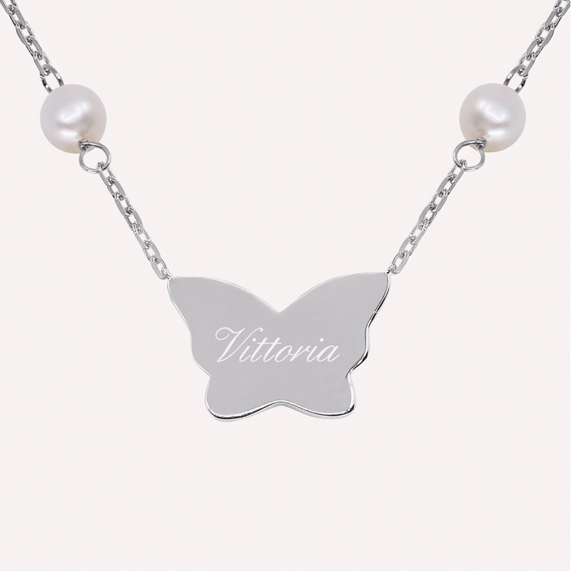 Collier Papillon et Perles de culture à personnaliser en Argent 925