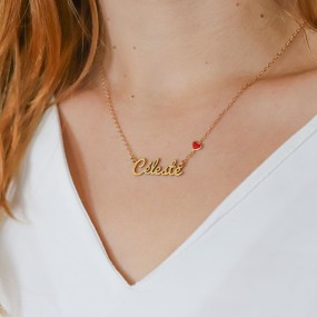 Collier prénom découpé coeur rouge en Argent 925 ou Plaqué Or