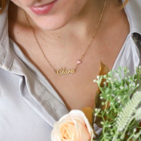 Collier prénom découpé coeur rose en Argent 925 ou Plaqué Or