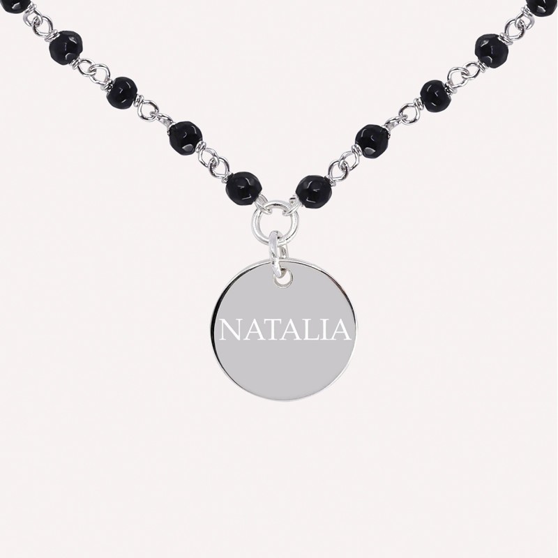 Collier médaille et onyx en Argent 925 à personnaliser