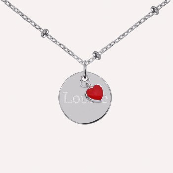 Collier personnalisé médaille et coeur rouge en argent 925 ou plaqué or